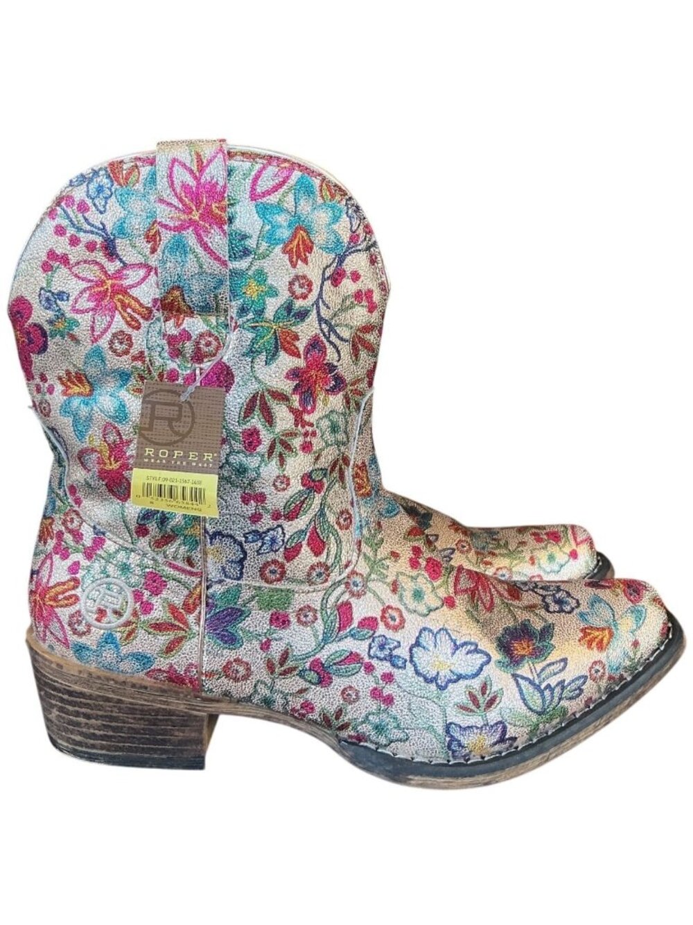 Roper Ingrid Snip Toe Floral Western Booties Size 8 New With Tags - Picture 11 of 16